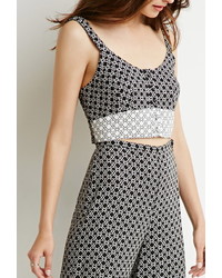 Forever 21 Contemporary Buttoned Tile Print Crop Top