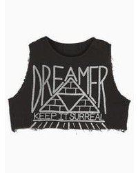 Choies Dreamer Triangle Print Frayed Crop Top In Black
