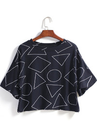 Geometric Print Crop Loose T Shirt