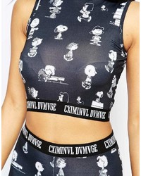 Criminal Damage High Neck Crop Top In Snoopy Print Logo Tape Detail Co Ord