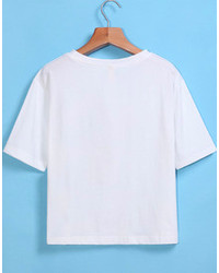 Letters Print Crop White T Shirt