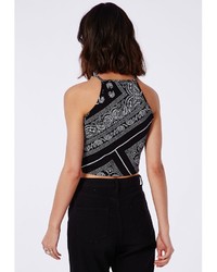 Missguided Paisley Print High Neck Crop Top Black