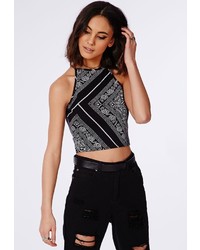 Missguided Paisley Print High Neck Crop Top Black