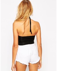 Omighty Omighty Cropped Halter Neck Top With Tits Print