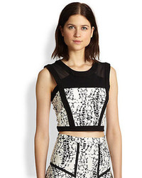 Parker Sheer Paneled Printed Stretch Jersey Crop Top