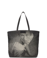 Black and White Print Denim Tote Bag