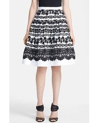 Oscar de la Renta Lace Print Full Skirt White 6
