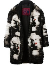 Black and White Print Fur Coat