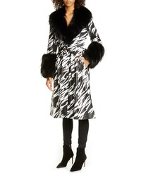 Black and White Print Fur Collar Coat
