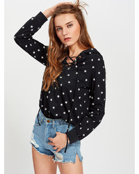 Shein Allover Star Print Eyelet Lace Up Hoodie