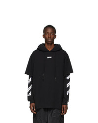 Off-White Black Airport Tape Double Tee Hoodie