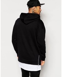 Asos Brand Oversized Longline Printed Hoodie With Side Zips In Black