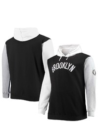 FANATICS Branded Blackwhite Brooklyn Nets Big Tall Double Contrast Pullover Hoodie