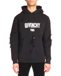 Givenchy Distressed Logo Print Hoodie Black