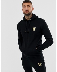 11 Degrees Hoodie In Black With Gold Logo