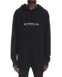 Givenchy Logo Oversize Waffle Knit Hoodie In 001 Black At Nordstrom