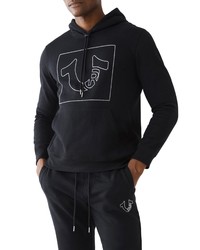 True Religion Brand Jeans Stitch Logo Hoodie In Jet Black At Nordstrom