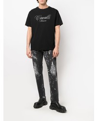Roberto Cavalli Logo Print Distressed Straight Leg Jeans