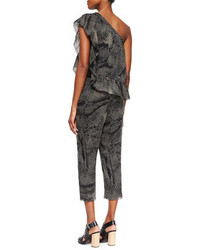 Thakoon Addition Printed Ruffled One Shoulder Jumpsuit