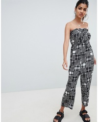ASOS DESIGN Bandeau Jumpsuit With Tie Front In Mixed Gingham