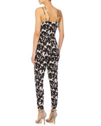 Neiman Marcus Palm Print Sleeveless Jumpsuit Blackwhite