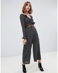 Glamorous Tie Front Wide Leg Jumpsuit With Ruffle Detail Motif