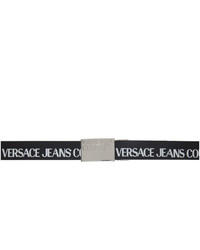 VERSACE JEANS COUTURE Black Leather Logo Belt