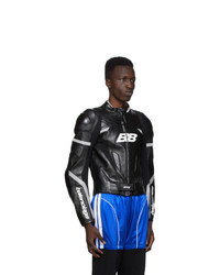 Balenciaga Black And White Leather Motorcycle Jacket