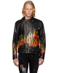 Palm Angels Black Burning Perfecto Leather Jacket