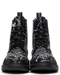 Alexander McQueen Black White Splatter Lace Up Boots