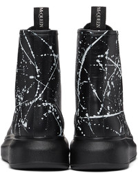 Alexander McQueen Black White Splatter Lace Up Boots