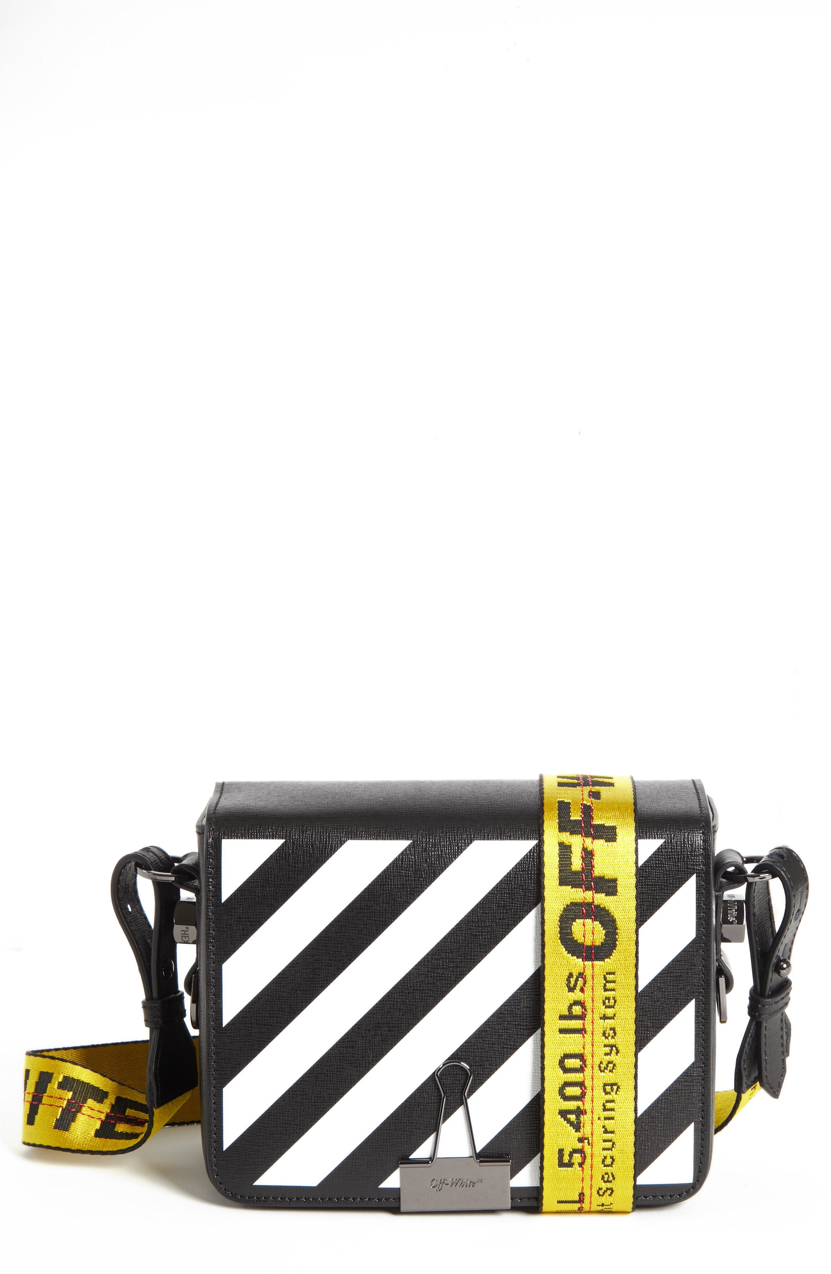 OFF-WHITE: Off White Swiss flap bag in crackle leather with