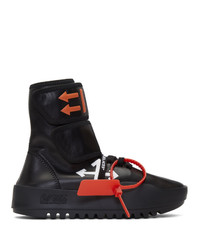 Off-White Black Leather Moto Wrap High Top Sneakers