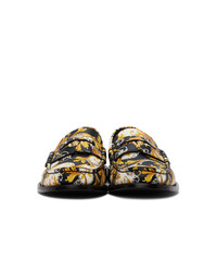 Versace Black And White Barocco Loafers