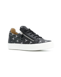 Black and White Print Leather Low Top Sneakers