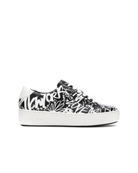 Black and White Print Leather Low Top Sneakers