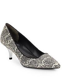 Kenneth Cole Pearl Snake Embossed Leather Point Toe Kitten Heel Pumps