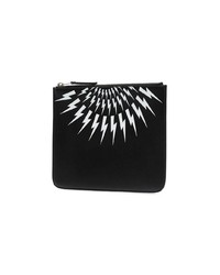 Neil Barrett Black And White Thunderbolt Leather Pouch Clutch