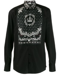 Men's Black and White Print Long Sleeve Shirts by Dolce & Gabbana 