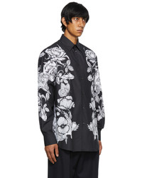 Valentino Black White Poplin Dark Blooming Shirt