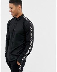Hugo Ero3 W Extra Slim Fit Taped Logo Sleeve Shirt In Black