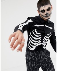 ASOS DESIGN Halloween Skinny Skeleton Rib Cage Printed Shirt In Black