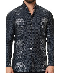 Maceoo Luxor Funky Skull Dot Print Button Up Shirt