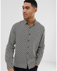 New Look Regular Fit Shirt With Mono Tile Print In Black