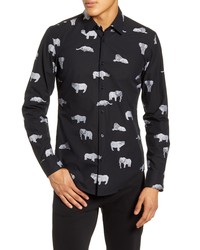 BOSS Ronni Slim Fit Animal Print Button Up Shirt