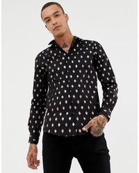 Twisted Tailor Skinny Fit Shirt With Copper Print