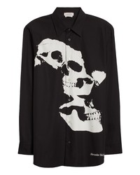 Alexander McQueen Skull Print Longline Button Up Shirt