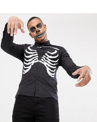 ASOS DESIGN Tall Halloween Skinny Skeleton Rib Cage Printed Shirt In Black