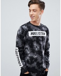 Hollister Acid Wash Long Sleeve Top Front And Sleeve Logo In Black Print