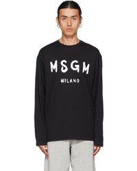 MSGM Black Paint Brushed Logo Long Sleeve T Shirt